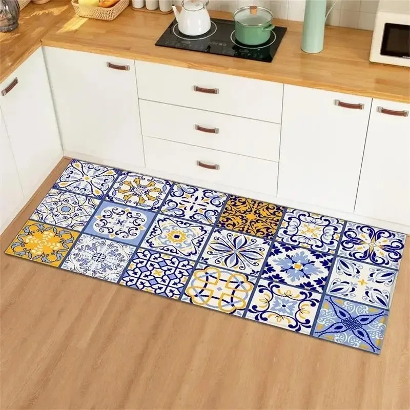 Commercial Kitchen Tile Flooring - Azul amarelo vintage telha colagem cozinha